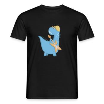 Dinosaure bleu rocker guitar electrique - T-shirt homme - noir - Devant - AI Model Male 178 light (178cm)