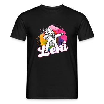 LENI - Beau nom avec licorne dabbing - T-shirt homme - noir - Devant - AI Model Male 178 light (178cm)