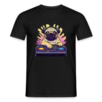 Mops Hund DJ Geschenkidee - DJ Hund - Männer T-Shirt - Schwarz - Vorne - AI Model Male 178 light (178cm)