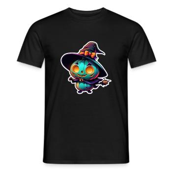 halloween - monstre avec chapeau de sorciere - T-shirt homme - noir - Devant - AI Model Male 178 light (178cm)