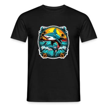 requin et coucher de soleil - T-shirt homme - noir - Devant - AI Model Male 178 light (178cm)