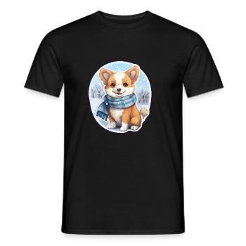 Welsh Corgi avec écharpe - T-shirt homme - noir - Devant - AI Model Male 178 light (178cm)