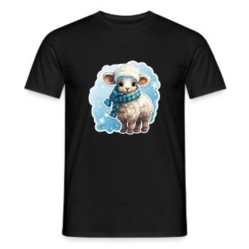 super süsses Schäfchen mit blauem Schal winterlich - Männer T-Shirt - Schwarz - Vorne - AI Model Male 178 light (178cm)