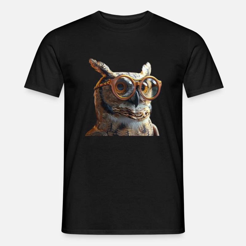 Eule mit Brille - Männer T-Shirt - Schwarz