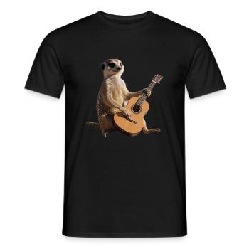 Erdmännchen sitzender Gitarrenmusiker - Männer T-Shirt - Schwarz - Vorne - AI Model Male 178 light (178cm)