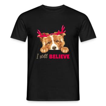 Niedlicher spähender Collie-Hund mit weihnachtlichen Hirschhörnern - Männer T-Shirt - Schwarz - Vorne - AI Model Male 178 light (178cm)