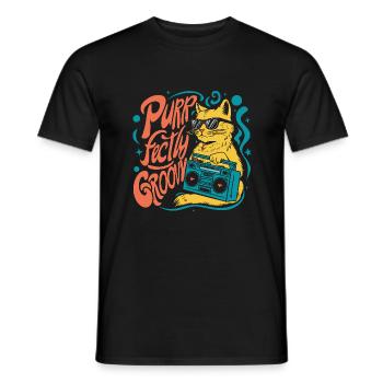 Purrfectly groovy - Men's T-Shirt - black - Front - AI Model Male 178 light (178cm)