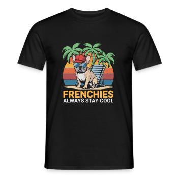 Cool Frenchie French Bulldog on the Beach - Men's T-Shirt - black - Front - AI Model Male 178 light (178cm)