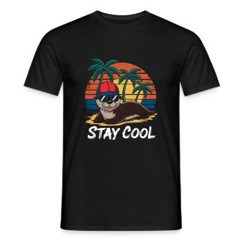 Loutre avec lunettes de soleil et casquette de baseball sur la plage - T-shirt homme - noir - Devant - AI Model Male 178 light (178cm)