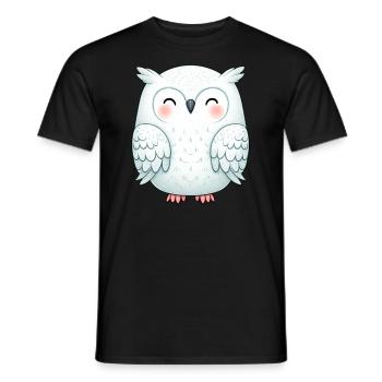 Cute Snowy Owl Kawaii Owl Motif Cute - Men's T-Shirt - black - Front - AI Model Male 178 light (178cm)