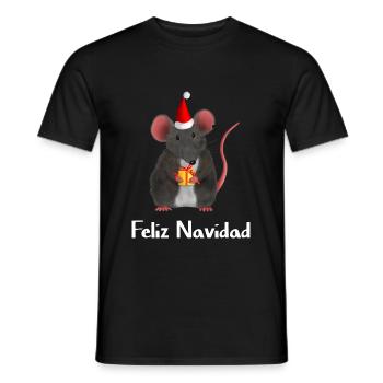 Christmas rat mouse with present - Feliz Navidad - T-shirt homme - noir - Devant - AI Model Male 178 light (178cm)
