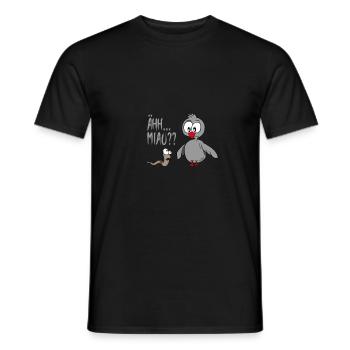 Ähhh Miau? Frecher Wurm mit Vogel - Männer T-Shirt - Schwarz - Vorne - AI Model Male 178 light (178cm)