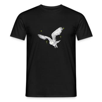 Hibou des neiges dessiné à la main avec des étoiles - T-shirt homme - noir - Devant - AI Model Male 178 light (178cm)