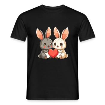Couple de lapins Amour Pâques Saint-Valentin - T-shirt homme - noir - Devant - AI Model Male 178 light (178cm)