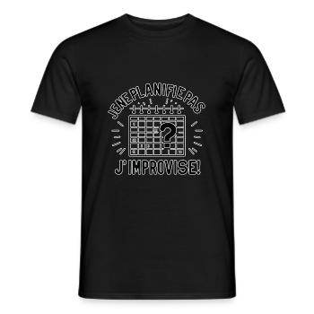je ne plannifie pas, j'improvise, theatre impro - T-shirt homme - noir - Devant - AI Model Male 178 light (178cm)