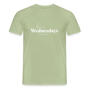 Gratuit le mercredi - Vivez plus sans stress - T-shirt homme - vert sauge - Devant - AI Model Male 178 light (178cm)