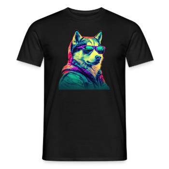 Husky avec lunettes de soleil Coloré Cool Huskies Chien - T-shirt homme - noir - Devant - AI Model Male 178 light (178cm)