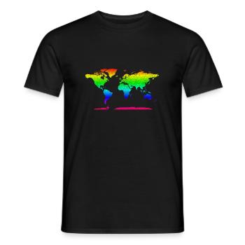 Rainbow World Map Tshirt One Planet Earth - Men's T-Shirt - black - Front - AI Model Male 178 light (178cm)