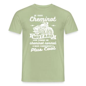 cheminot et motard moto - T-shirt homme - vert sauge - Devant - AI Model Male 178 light (178cm)