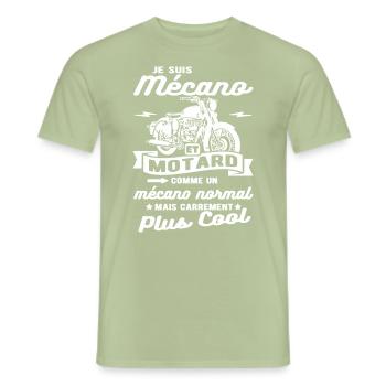 mécano et motard moto - T-shirt homme - vert sauge - Devant - AI Model Male 178 light (178cm)
