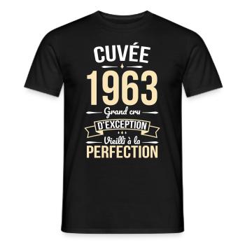 Anniversaire 60 ans - Cuvée 1963 - Cadeau Humour - T-shirt homme - noir - Devant - AI Model Male 178 light (178cm)