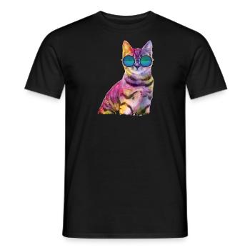 Rave Cat bunte Katze mit brille - Männer T-Shirt - Schwarz - Vorne - AI Model Male 178 light (178cm)