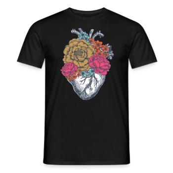Coeur de fleurs | Nature décoration feuilles cadeau - T-shirt homme - noir - Devant - AI Model Male 178 light (178cm)