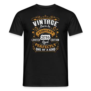 Birthday gift, Vintage born in February 2016 - Men's T-Shirt - black - Front - AI Model Male 178 light (178cm)