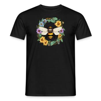 Blumenkranz mit Biene - Männer T-Shirt - Schwarz - Vorne - AI Model Male 178 light (178cm)