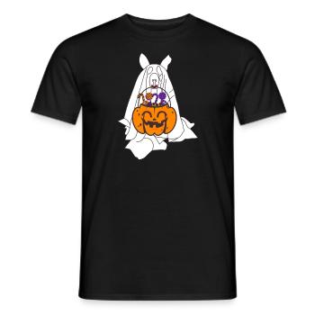 Husky Ghost Pumpkin Lantern Halloween - Men's T-Shirt - black - Front - AI Model Male 178 light (178cm)