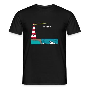 Phare de mouettes de l’île de la mer du Nord - T-shirt homme - noir - Devant - AI Model Male 178 light (178cm)