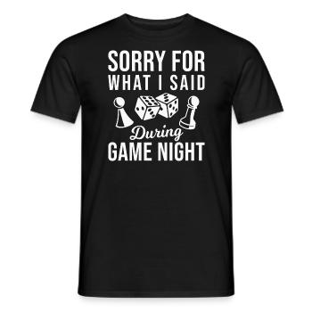 Tut mir leid für das, was ich während des Spieleabends gesagt habe - Männer T-Shirt - Schwarz - Vorne - AI Model Male 178 light (178cm)