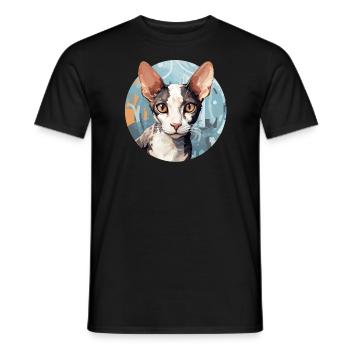 Cornish Rex Katze - Männer T-Shirt - Schwarz - Vorne - AI Model Male 178 light (178cm)