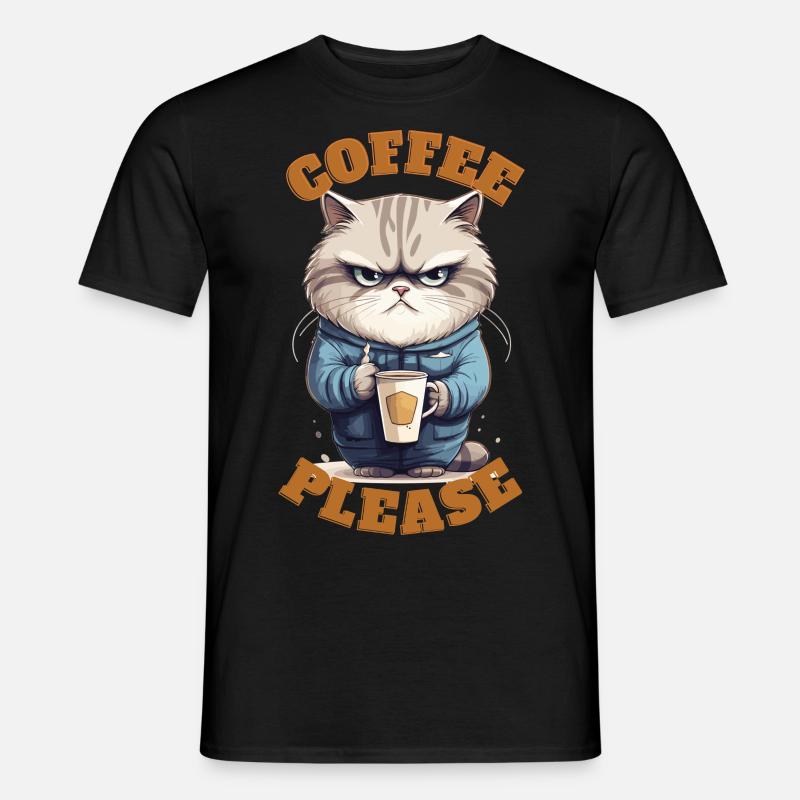 Coffee Please Cat - Männer T-Shirt - Schwarz