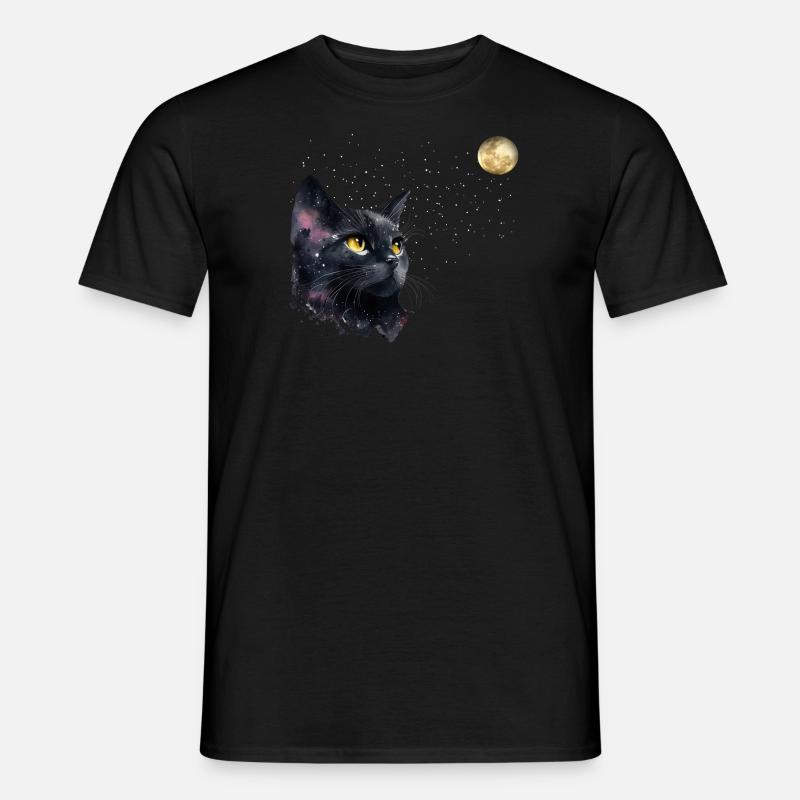 KATZE UND DER MOND - Männer T-Shirt - Schwarz