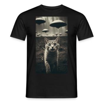Chat Drôle Selfie Alien UFO Meme - T-shirt homme - noir - Devant - AI Model Male 178 light (178cm)
