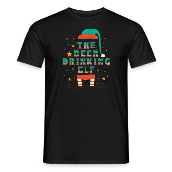 Christmas Beer Humor The Beer Drinking Elf - Men's T-Shirt - black - Front - AI Model Male 178 light (178cm)