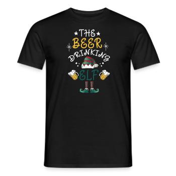 Christmas Beer Humor The Beer Drinking Elf - Men's T-Shirt - black - Front - AI Model Male 178 light (178cm)