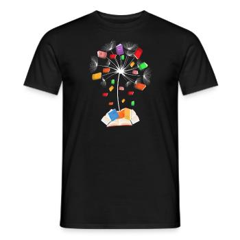 Books dandelion flowers reading lovers - Men's T-Shirt - black - Front - AI Model Male 178 light (178cm)