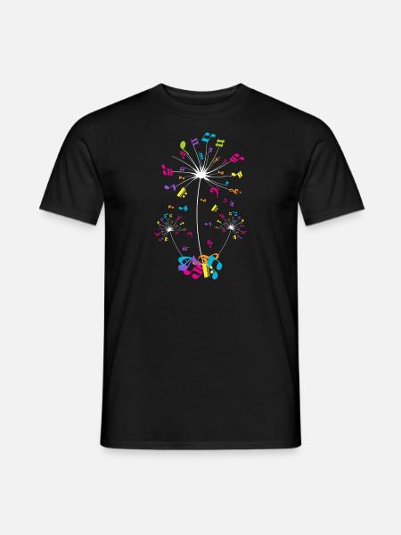 Notes de musique, fleurs de pissenlit, musiciens - T-shirt homme - noir