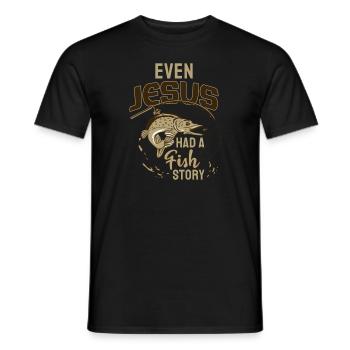 Fishing Fishing Angler Even Jesus Had A Fish Story - Men's T-Shirt - black - Front - AI Model Male 178 light (178cm)