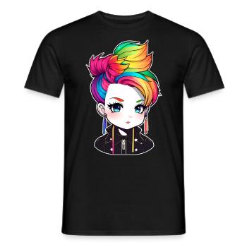 Cool punk girl with rainbow hair - Men's T-Shirt - black - Front - AI Model Male 178 light (178cm)
