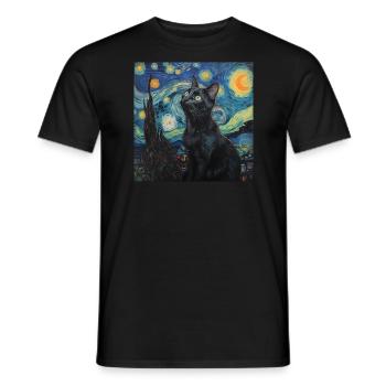 schwarze katze, katze, tier, van gogh, sternenacht - Männer T-Shirt - Schwarz - Vorne - AI Model Male 178 light (178cm)