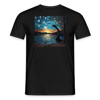 Monstre du Loch Ness, Nessie, Van Gogh, Nuit étoilée - T-shirt homme - noir - Devant - AI Model Male 178 light (178cm)