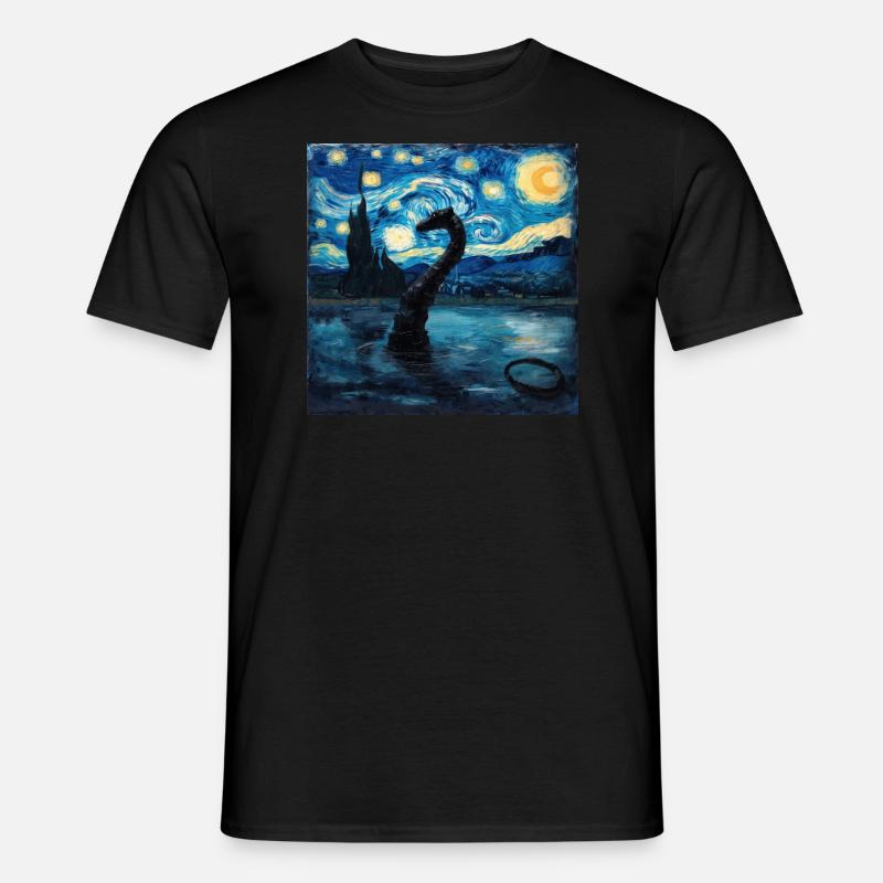 Mostro di Loch Ness, Nessie, Van Gogh, Notte stellata - T-shirt uomo - nero