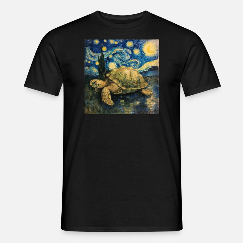 schildkröte, van gogh, sternennacht - Männer T-Shirt - Schwarz