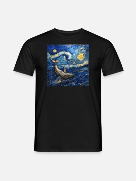 Whale Fish Van Gogh - Men's T-Shirt - black