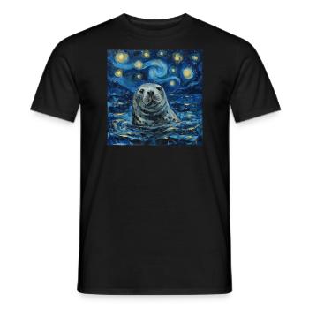 Seal, Sea Lion, Van Gogh, Starry Night - Men's T-Shirt - black - Front - AI Model Male 178 light (178cm)