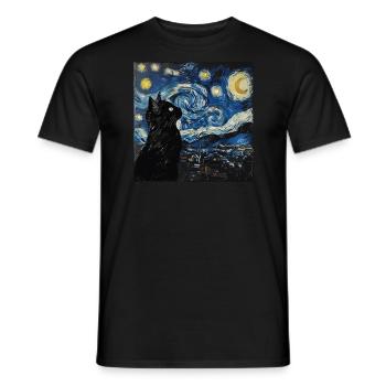 Chat Noir, Chat, Van Gogh, Nuit Étoilée - T-shirt homme - noir - Devant - AI Model Male 178 light (178cm)