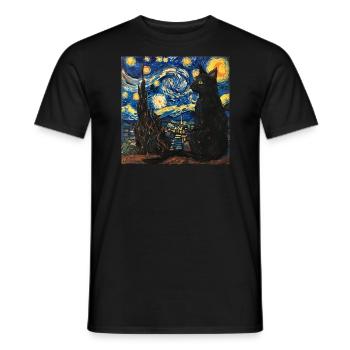 schwarze katze, katze, tier, van gogh, sternenacht - Männer T-Shirt - Schwarz - Vorne - AI Model Male 178 light (178cm)